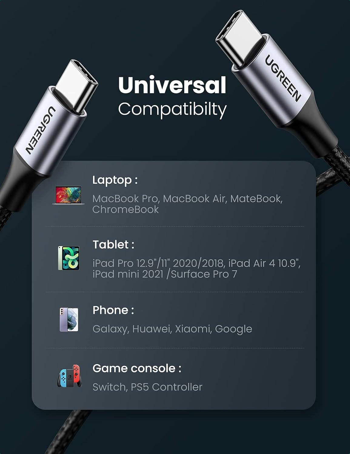 imageUGREEN USB C to USB C Cable 33FT 60W 2Pack USB C Cable Nylon Braided Type C Cord for iPhone 1716 Galaxy S25S24S22 Pixel 87 MacBook AirPro Dell XPS iPad ProMiniAir Switch Steam Deck10FT