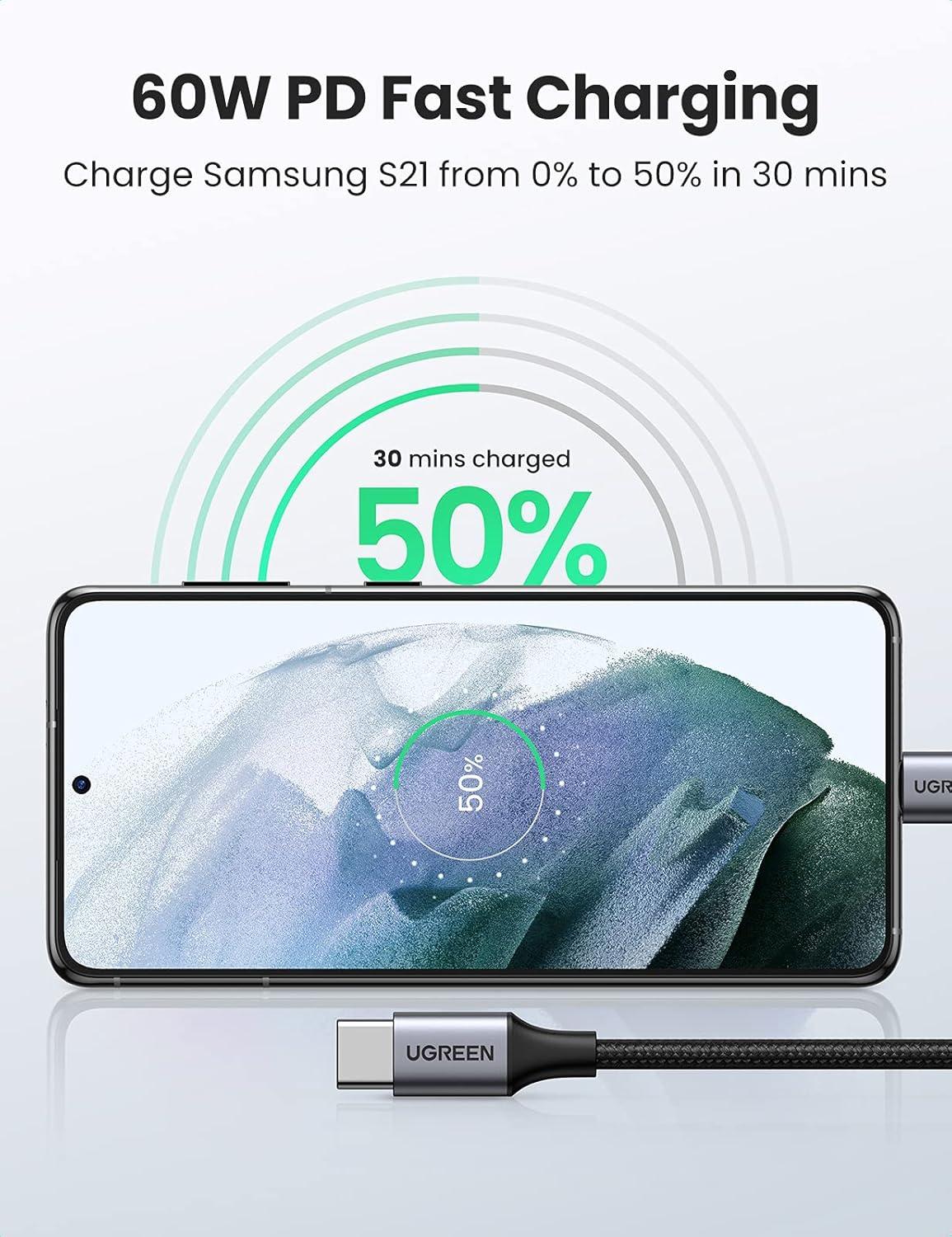 imageUGREEN USB C to USB C Cable 33FT 60W 2Pack USB C Cable Nylon Braided Type C Cord for iPhone 1716 Galaxy S25S24S22 Pixel 87 MacBook AirPro Dell XPS iPad ProMiniAir Switch Steam Deck10FT