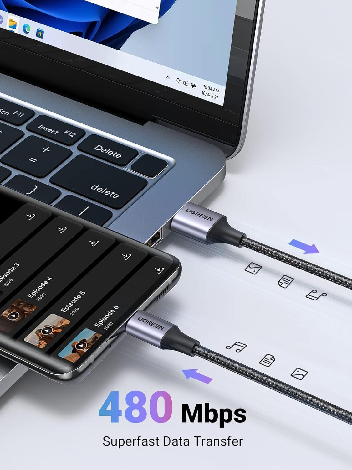 imageUGREEN USB to USB C Cable Car Carplay Cable USB A to Type C Cable Fast Charging Braided USB C Cord Compatible with iPhone 1616 Plus16 Pro15 Samsung Galaxy S24S23 Pixel 87 16FT10 ft
