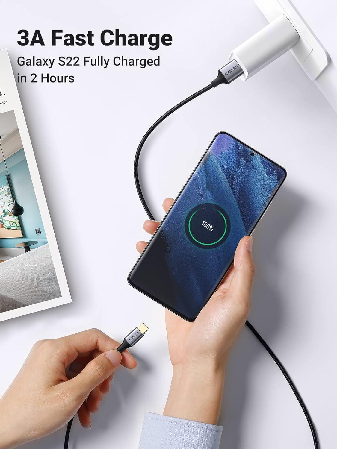 imageUGREEN USB to USB C Cable USB C 30 Cable 5Gbps Data Transfer Type C Cable Fast Charging Nylon Braided Cord for Android AutoiPhone 16Galaxy S21 S20 A53 A71iPad Mini 6SwitchPS5 Controller 33FT66FT