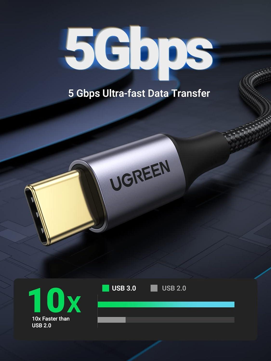 imageUGREEN USB to USB C Cable USB C 30 Cable 5Gbps Data Transfer Type C Cable Fast Charging Nylon Braided Cord for Android AutoiPhone 16Galaxy S21 S20 A53 A71iPad Mini 6SwitchPS5 Controller 33FT66FT