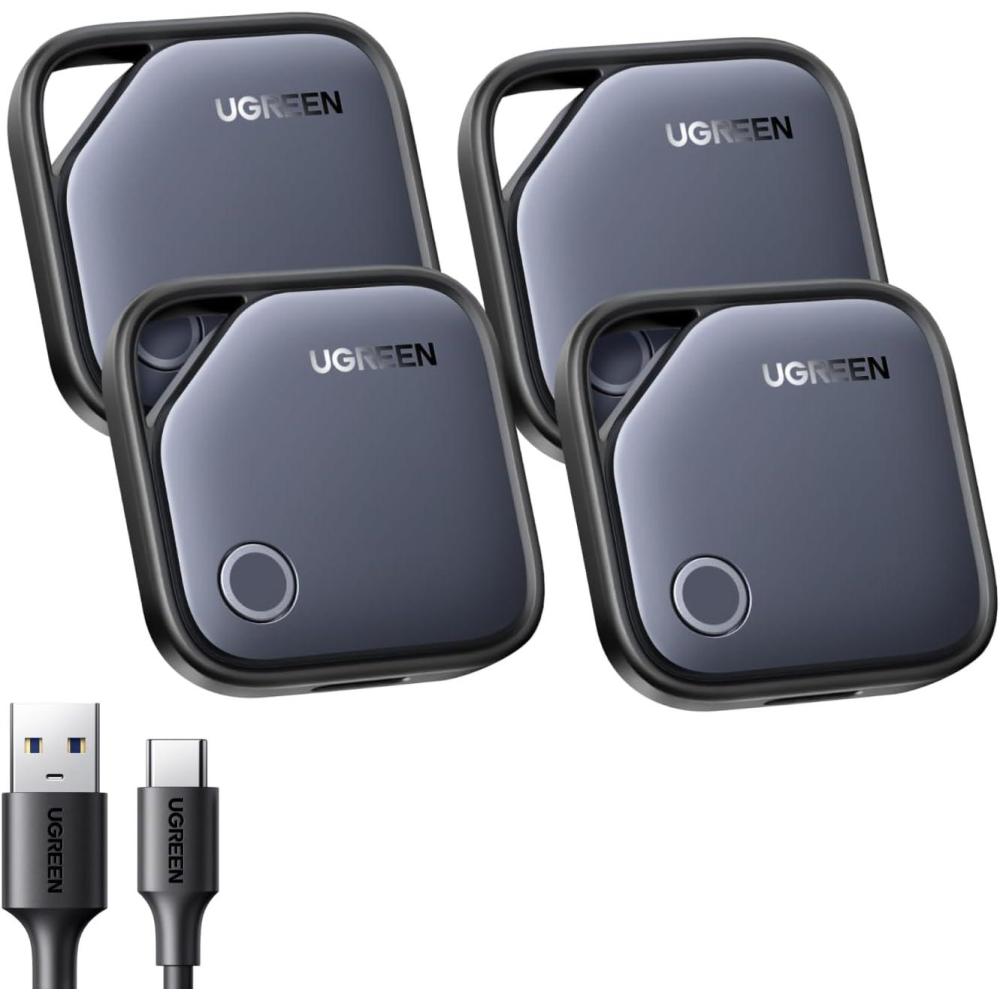 imageUGREEN 4Pack FineTrack Smart Finder Compatible with Apple Find My iOS Only 1Year USBC Rechargeable Bluetooth Tracker Tags Item Finder Smart Tag for Key Luggage Passport