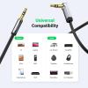 imageUGREEN 35mm Audio Cable Stereo Aux Cord 90 Degree Right Angle Compatible with Beats iPhone iPod iPad Tablets Speakers 24K Gold Plated Male to Male Black 15FT10FT