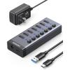 imageUGREEN Powered USB 30 Hub 7Port USB Adapter with 4 Smart Charging Ports USB Splitter with Individual Led OnOff Switches and Power Adapter USB Ports Extender for Laptop PC