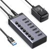 imageUGREEN Powered USB 30 Hub 7Port USB Adapter with 4 Smart Charging Ports USB Splitter with Individual Led OnOff Switches and Power Adapter USB Ports Extender for Laptop PC