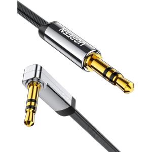 imageUGREEN 35mm Audio Cable Stereo Aux Cord 90 Degree Right Angle Compatible with Beats iPhone iPod iPad Tablets Speakers 24K Gold Plated Male to Male Black 15FT6FT