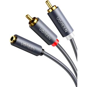 imageUGREEN 35mm Female to 2 RCA Male Cable Gold Plated Stereo RCA Auxiliary Audio Adapter Flexible Metal Shell Y Splitter Aux Cord Compatible with iPod MP3 DVD DJ Controller Mixer Speaker 065FT3FT