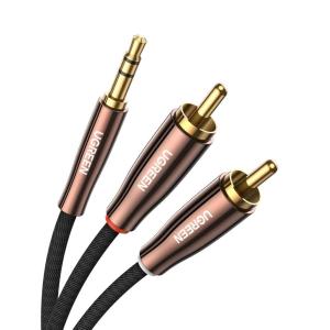 imageUGREEN 35mm to 2 Male RCA Cable Stereo Audio Adapter Braided HiFi Sound Auxiliary RCA Y Splitter Metal Shell Shielded Aux Y Cord Compatible with Smartphone MP3 Tablet Speaker 66FT33FT