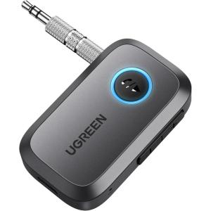 imageUGREEN 54 Aux Bluetooth Adapter Noise Cancelling 35mm AUX Bluetooth Car Adapter Wireless Audio Receiver for Home StereoWired Speaker 15H Battery LifeGrey