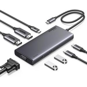 imageUGREEN 8 in 1 USB C 4K Docking Station Dual Monitor Triple Display USB C Hub with 2 HDMI VGA 2 USB AampampC 32 Ports 100W PD Compatible for MacBook Dell HP Lenovo Surface etc