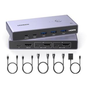 imageUGREEN 8K HDMI KVM Switch with 4 USB 30 Ports 3 USBA  1 USBC for 2 Computers Share 1 Monitor Keyboard Mouse Hard Drives Printer with 2 HDMI Cables 2 USB Cables and Controller