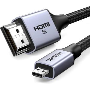imageUGREEN 8K Micro HDMI to HDMI Cable 66FT 21 Aluminum Shell Braided 48Gbps Ultra High Speed 8K60Hz 4K240Hz Support HDR eARC Dolby Compatible with GoPro Raspberry Pi 5 Camera Nikon66FT