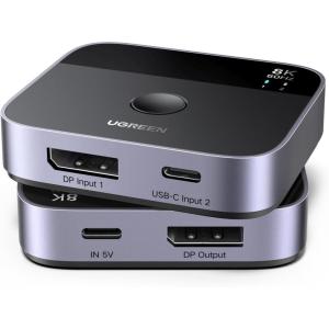 imageUGREEN 8K60Hz DisplayPortUSB C Switch 2 in 1 Out DP 14 Out Ultra HD Supports 4K240Hz 3D HDR10 HDCP23 USBCDisplayPort Switcher Compatible with Laptops Computers Desktop Steam Deck