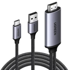 imageUGREEN Active HDMI to USB C Adapter Cable with USB Power 4K60Hz Unidirectional HDMI to Thunderbolt 66FT Compatible Switch PS5 SteamDeck Laptop to USBC Portable Monitor ARXR Headset