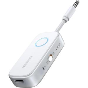 imageUGREEN Airplane Bluetooth 60 Transmitter Receiver for 2 Airpods or Headphones Airplane Travel Essentials 2in1 Wireless Bluetooth Adapter 35MM AUX Jack Adapter on Flight TV Car Stereo