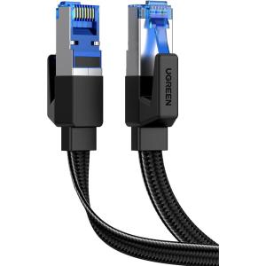 imageUGREEN Cat 8 Ethernet Cable 3FT Flat High Speed 40Gbps 2000Mhz Internet Cable 26AWG Braided Network Cord RJ45 Shielded Indoor LAN Cables Compatible for Gaming PC PS5 Xbox Modem Router 3FT15FT