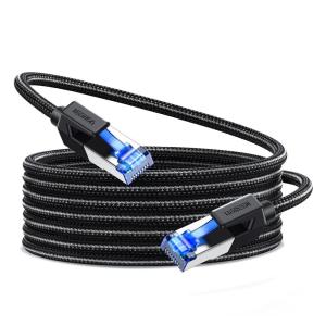 imageUGREEN Cat 8 Ethernet Cable 50FT High Speed Braided 40Gbps 2000Mhz Network Cord Cat8 RJ45 Shielded Indoor Heavy Duty LAN Cables Compatible for Gaming PC PS5 PS4 PS3 Xbox Modem Router 50FT25FT
