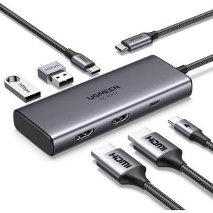 imageUGREEN Docking Station Revodok 206 USB C Hub 6in1 with Dual 4K60Hz Single 8K30Hz 100W Power Delivery 3X 5Gbps USB Data Ports USBC Dock for Thinkpad HP Dell Laptops and More