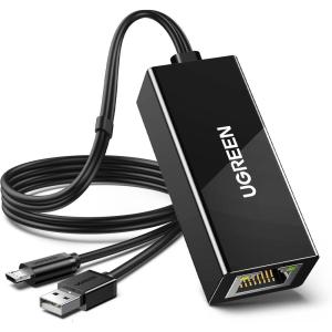 imageUGREEN Ethernet Adapter for Fire TV Stick Micro USB to Ethernet Adapter with 33 ft Cable ampamp Power Cord Compatible for Fire Stick Basic2nd4kLite Chromecast 123UltraAudio Plug ampamp Play 100Mbps