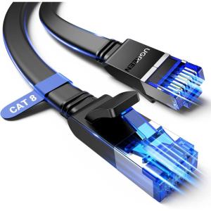imageUGREEN Ethernet Cable 10FT Cat 8 Ethernet Cable with 40Gbps 2000Mhz High Speed Shielded Heavy Duty Flat Internet Cable Compatible for Gaming PC PS456 Xbox Modem Router Include 20 Cable clipes20FT