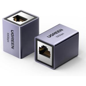 imageUGREEN Ethernet Extender 10Gbps 2 Pack Ethernet Coupler for Cat8 Cat7 Cat6 Cat5 Cable 328ft Long Distance Extend Aluminum Alloy Shell Space GreySpace Grey