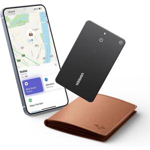 imageUGREEN FineTrack Slim Smart Finder Compatible with Apple Find My iOS Only 17mm UltraSlim Wallet Finder IP68 Waterproof Rechargeable Bluetooth Tracker Card for Wallet Key Luggage Tags