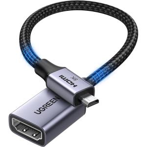 imageUGREEN Micro HDMI to HDMI Adapter 10K 8K60Hz4K240Hz Micro HDMI Male Female Bidirectional Cable 21 HDR 3D Dolby VRR 48Gbps Compatible with Raspberry Pi 5Pi 500CameraPortable Monitor 08FT