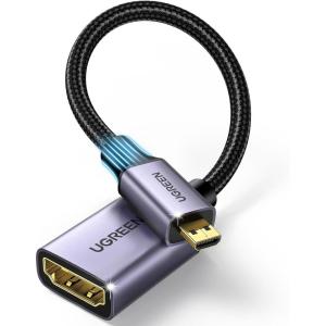 imageUGREEN Micro HDMI to HDMI Adapter Micro HDMI to Female HDMI Aluminum HDMI Cable Adapter Supports 4K 3D 1080P Compatible with Raspberry Pi 54Pi 500 GoPro Hero 7 Camera Nikon B500 8 Inch BlackGrey