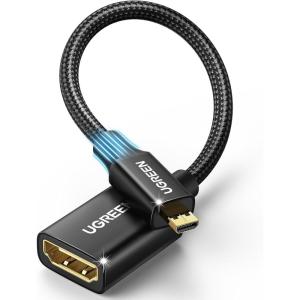 imageUGREEN Micro HDMI to HDMI Adapter Micro HDMI to Female HDMI Aluminum HDMI Cable Adapter Supports 4K 3D 1080P Compatible with Raspberry Pi 54Pi 500 GoPro Hero 7 Camera Nikon B500 8 Inch BlackBlack