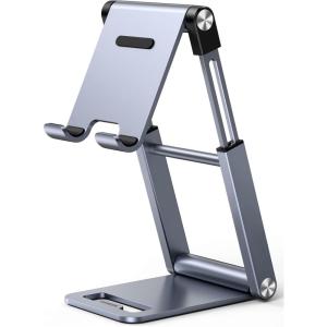 imageUGREEN Phone Stand for Desk Adjustable Height Cell Phone Stand Holder Foldable Portable Compatible with iPhone 16 15 14 Pro Max Plus 13 12 11 XS SE Nintendo Switch up to 79