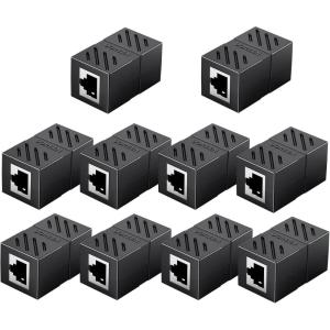 imageUGREEN RJ45 Coupler Ethernet Extender Connector 10 Pack Inline Coupler Cat7 Cat6 Cat5e Ethernet Cable Adapter Female to Female Black