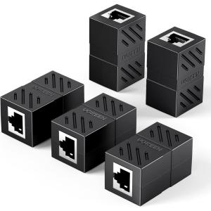 imageUGREEN RJ45 Coupler Ethernet Extender Connector 5 Pack Inline Coupler Cat7 Cat6 Cat5e Ethernet Cable Adapter Female to Female BlackBlack