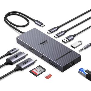 imageUGREEN Revodock Pro 11in1 Docking Station 4K120Hz DPHDMI Dual 10Gbps USBC 100W PD SDTF Gigabit Ethernet 35mm Audio Aluminum Body for MacBookDellHPLenovo