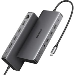imageUGREEN Revodok Pro 313 Laptop Docking Station 13 in 1 4K Triple Display USB C Dock Dual HDMI DP 10Gbps Data Port 100W PD Gigabit Ethernet SDTF Card Reader Compatible for Thinkpad Zenbook and more