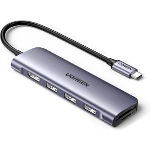 imageUGREEN Revodok USB C Hub 6 in 1 USB C Dongle 4K HDMI 3 USB 30 Ports SDTF Card Reader Compatible with MacBook Pro MacBook Air iPad iPhone 16 15 ProPro Max Space GreySpace Grey
