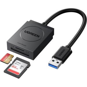imageUGREEN SD Card Reader USB 30 Dual Slot Flash Memory Card Reader TF SD SDXC SDHC MMC RSMMC Micro SDXC Micro SDHC UHSI for Mac Windows Linux Chrome Read 2 Cards SimultaneouslyBlack