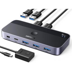 imageUGREEN USB 30 Switch 2 Computers Sharing USB C ampamp A Devices 4 Port USB Switcher Sharing Keyboard and Mouse PrinterScanner USB Switch Hub for Two Computers with 2 USB30 Cables and ControllerBlack