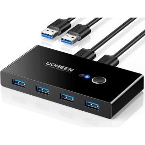 imageUGREEN USB 30 Switch Selector 2 Computers Share 4 USB Ports USB Switcher USB for PC Laptop Keyboard Mouse Printer Scanner One Button Switch Adapter with 2 Pack USB 30 Cables