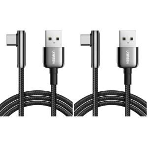 imageUGREEN USB C Cable Right Angle USB A to USB C Cable 90 Degree Braided Cord Compatible with iPhone 1515 Plus15 Pro15 Pro Max iPad ProAir Pixel 87 Galaxy S24S23S10 S10 A13 15FT3FT Pack of 2