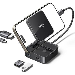 imageUGREEN USB C Hub 4in1 Magnetic Adapter 4K60Hz 100W PD Charging USBA and USBC Data Ports Foldable Portable Adapter for iPhone 171615 Series Galaxy S25 and More