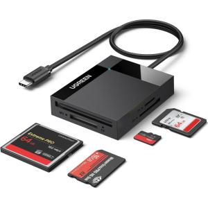 imageUGREEN USB C SD Card Reader 4in1 Memory Card Adapter External SD Micro SD MS CF Compact Flash Camera Card Reader Compatible with iPhone 15 Trail Camera MacBook iPad