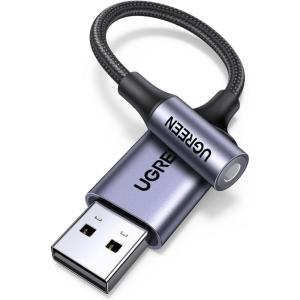imageUGREEN USB to 35mm Jack Audio Adapter Sound Card Support Mic TRRS Headphone DAC 24bit 96kHz Nylon Braided USB to Aux Jack Compatible with Windows Mac Linux PC PS5 PS4 Switch 2 Speaker 98 Inch