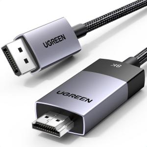 imageUGREEN Unidirectional DisplayPort to HDMI Cable 8K60Hz 4K120Hz Active DP 14 to HDMI 21 Cord HDR Dolby HDCP23 DSC12a 324Gbps Braided 66FT Compatible with Monitor Dell HP HDTV AMD NVIDIA33FT