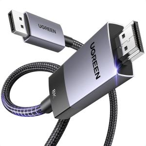 imageUGREEN Unidirectional DisplayPort to HDMI Cable 8K60Hz 4K120Hz Active DP 14 to HDMI 21 Cord HDR Dolby HDCP23 DSC12a 324Gbps Braided 66FT Compatible with Monitor Dell HP HDTV AMD NVIDIA66FT