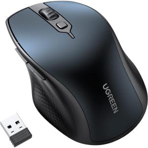 imageUGREEN Wireless Mouse Ergonomic Bluetooth 50 Mouse for Laptop 24G Cordless with USB Receiver 1000160020004000 DPI 5 Buttons Silent Mice for MacBook PC Desktop Chromebook BlueBlue