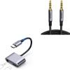 imageUGREEN 35mm Audio Cable Braided 4Pole HiFi Stereo TRRS Jack Shielded Male to Male AUX Cord Bundle USB C to 35mm Headphone and Charger Adapter 2 in 1 TypeC to Aux Audio Jack with PD 60W
