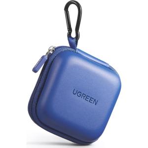 imageUGREEN Earbud Case Waterproof Earphone Case Pouch Compatible with AirPods Pro Headphone Case Holder with Stainless Steel Carabiner for Headphones Earbuds SD Memory Card Camera Chips BlackBlue