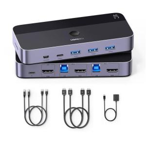 imageUGREEN HDMI KVM Switch 1 Monitor 2 Computers with 4 USB 30 Ports 4K60Hz KVM Switches for 2 Computers Sharing One Monitor Keyboard Mouse Printer with 2 HDMI Cables 2 USB Cables Controller