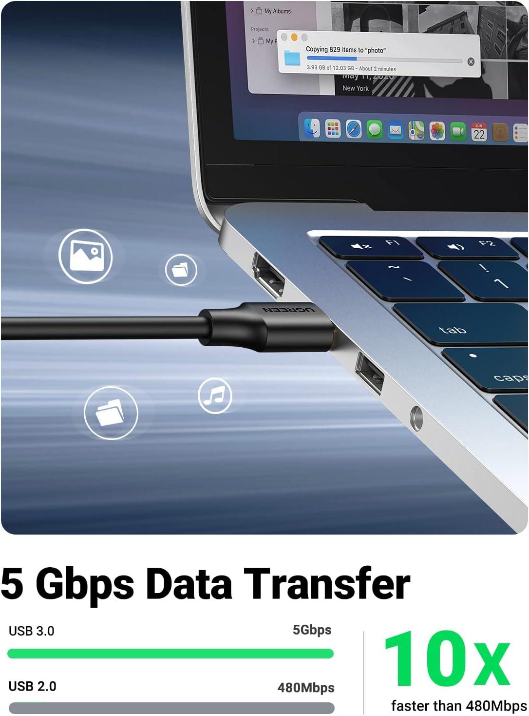 imageUGREEN USB Extension Cable USB 30 Extender Cord Type A Male to Female Data Transfer Lead for PlayStation Xbox Oculus VR USB Flash Drive Card Reader Hard Drive Keyboard Printer Camera 6ft15 ft