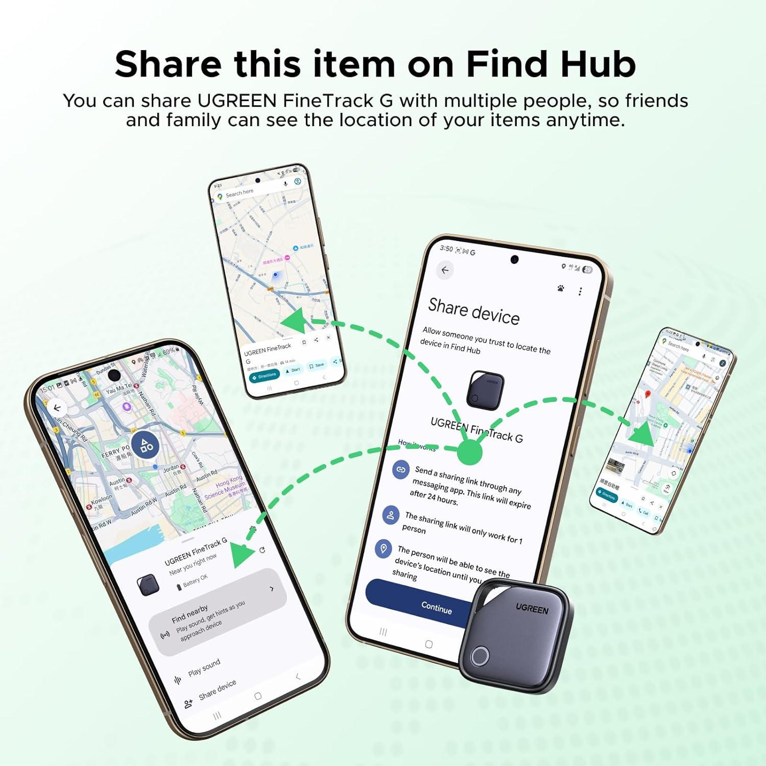 imageUGREEN FineTrack G Android Only Air Tracker Tags USBC Charging 1Year Battery Bluetooth Tracker Compatible with Find Hub App Item Finder Smart Tag for Key Luggage Wallet 4 PackGoogle Certified